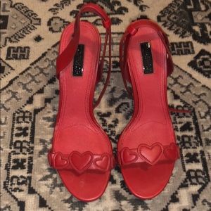 Red leather high heels